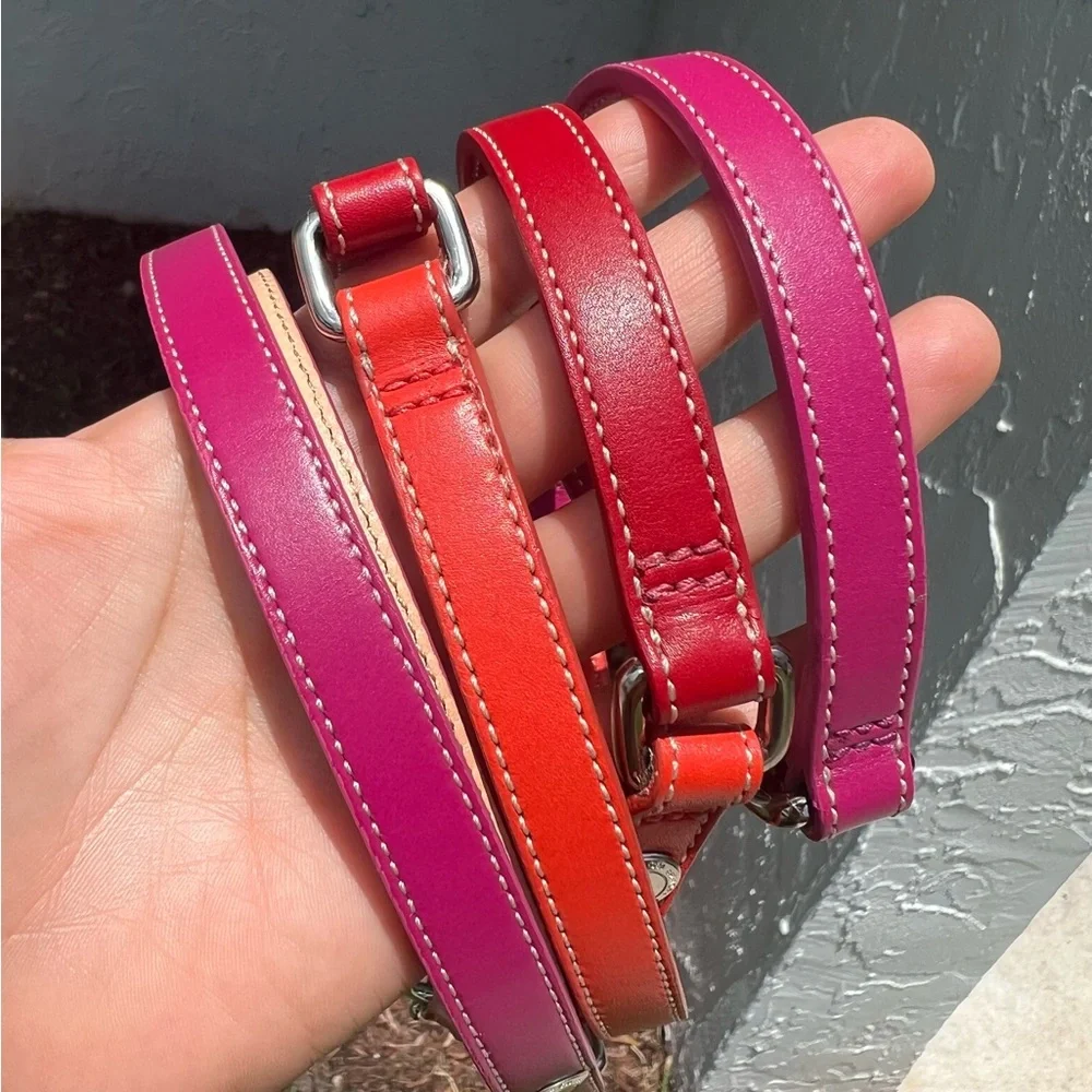 Coach Pink and Red Leather Dog Leash with Silver Hardware